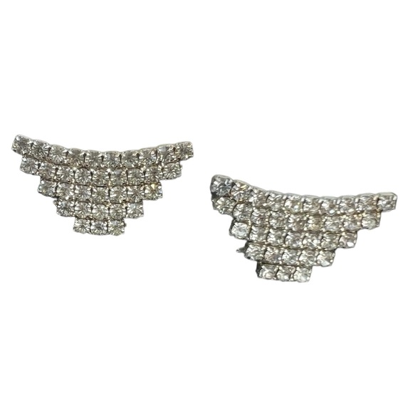 Pair of Vintage Estate Silver Tone & Rhinestone Shoe Clips D&E Juliana Style - Picture 8 of 9